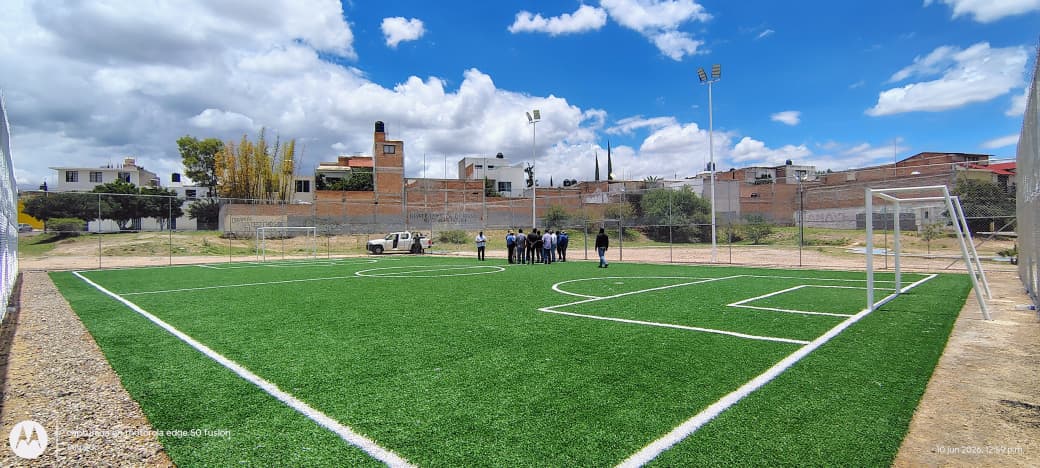 CONSTRUCCIÓN DE CANCHA FÚTBOL 5 EN LOMAS DE SANTA ANITA EN AGUASCALIENTES