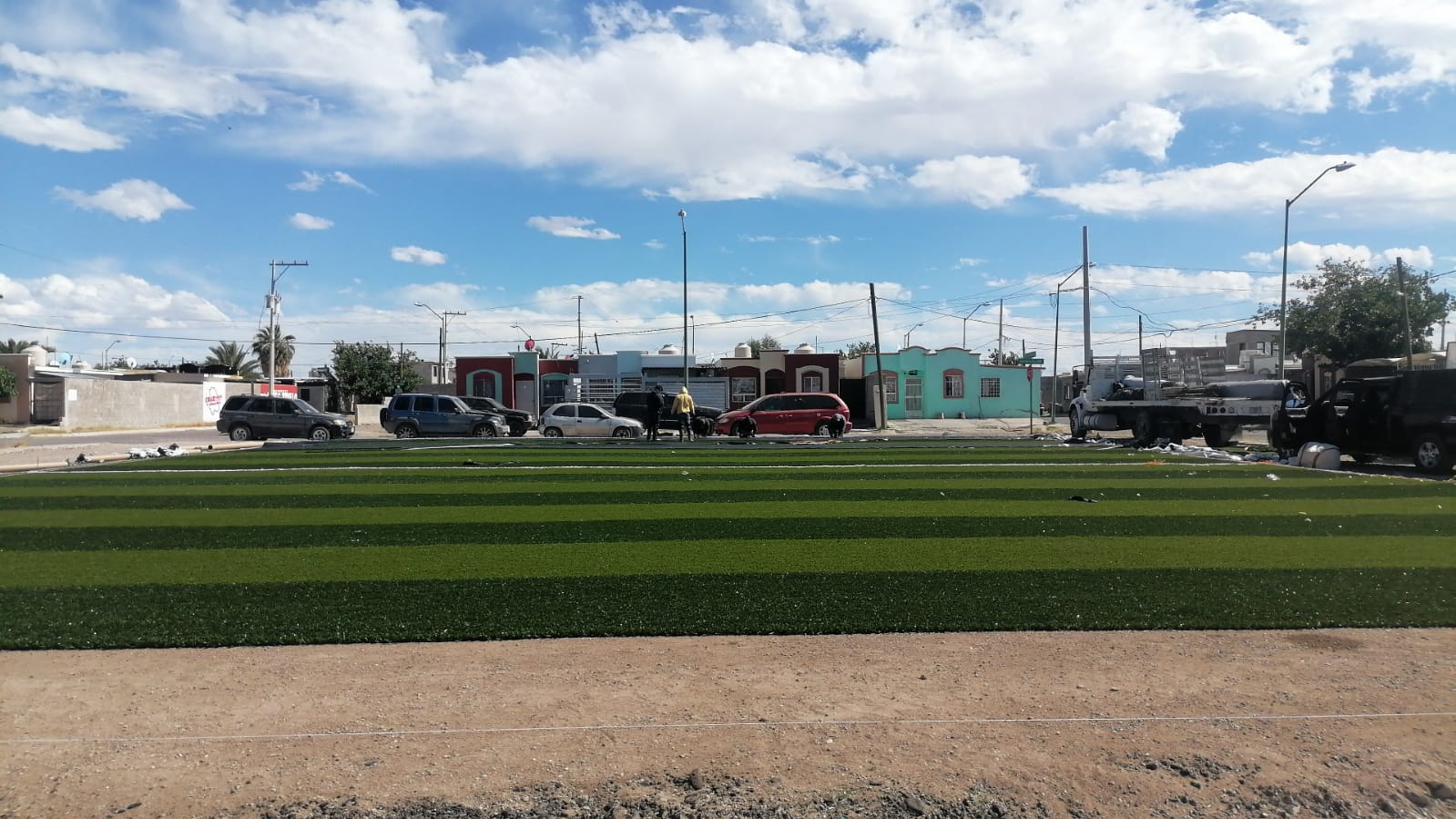 CONSTRUCCIÓN DE CANCHA DE FÚTBOL 5 EN UNIDAD DEPORTIVA VILLAS DEL SOL EN CAMARGO