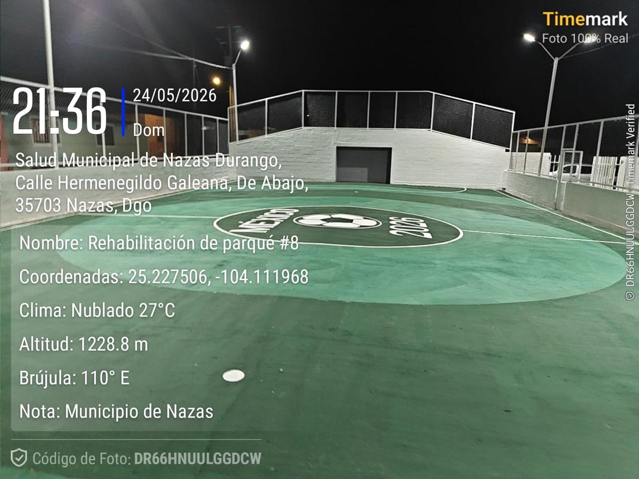 REHABILITACIÓN DE CANCHA DE FÚTBOL 5 EN PARQUE DEPORTIVO EL OCHO EN NAZAS