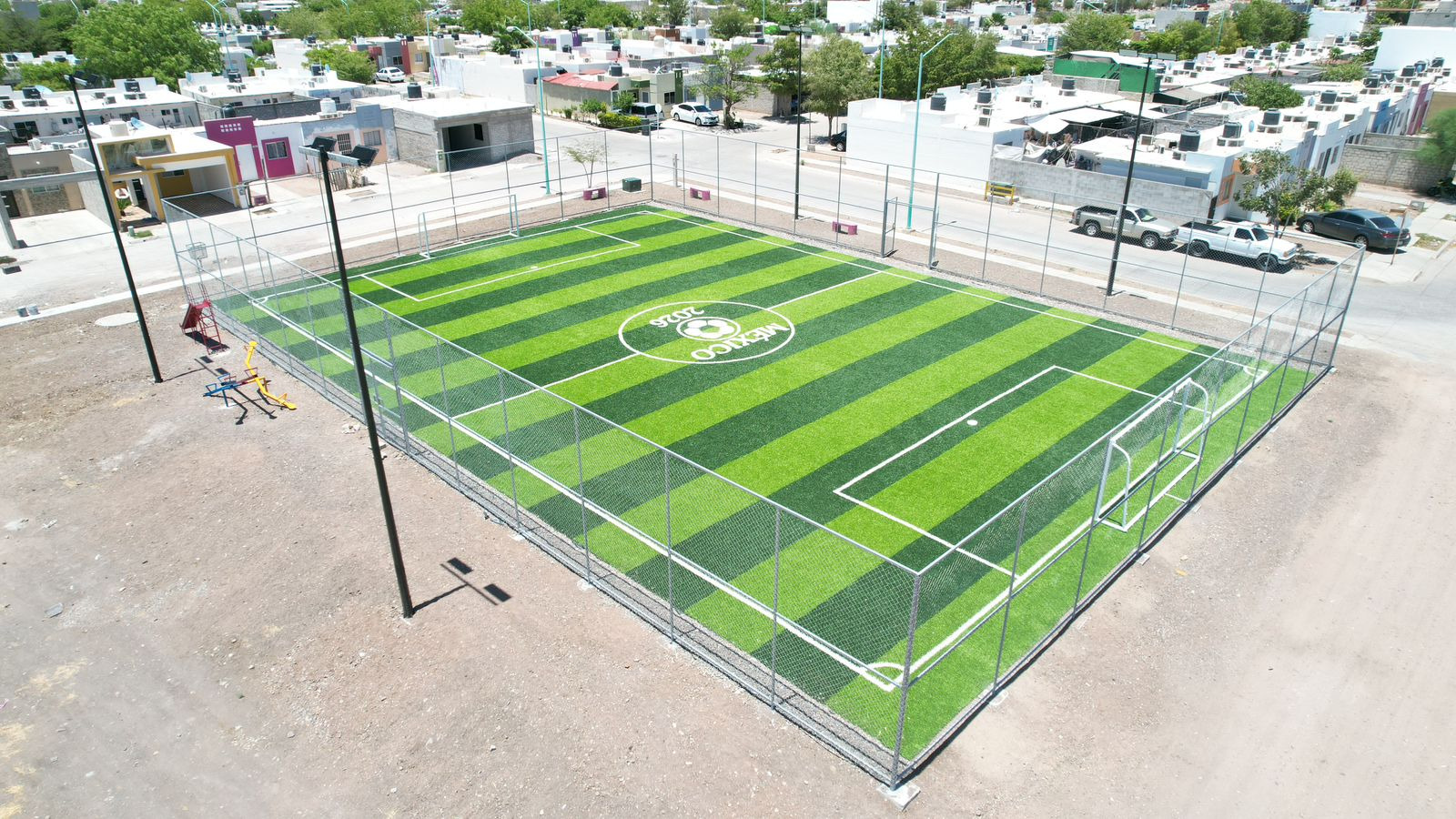 CONSTRUCCIÓN DE CANCHA FÚTBOL 5 EN UNIDAD DEPORTIVA VALLE BONITO EN SALVADOR ALVARADO