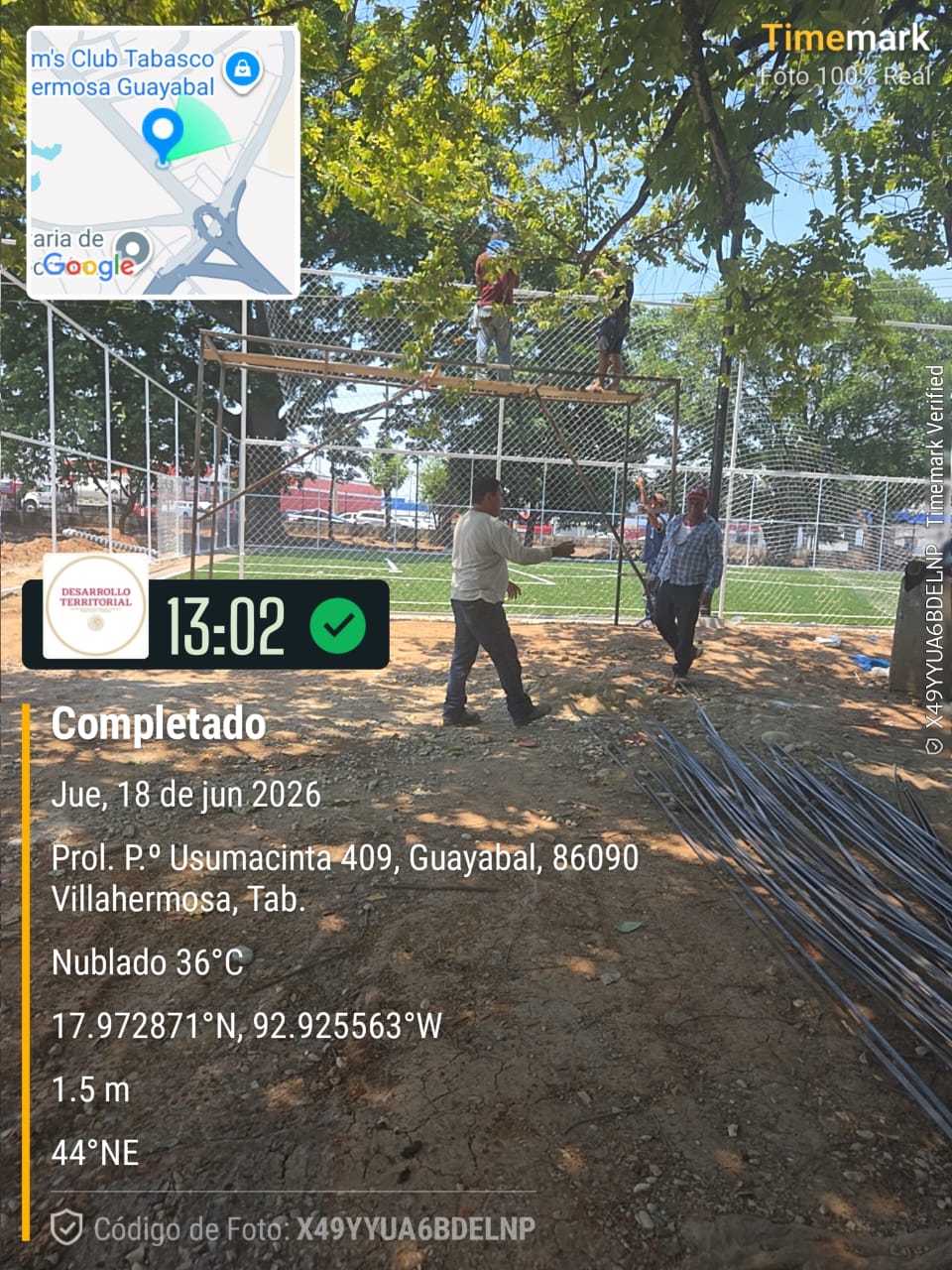 CONSTRUCCIÓN DE CANCHA DE FÚTBOL 5 EN LA UNIDAD DEPORTIVA PRIMERO DE MAYO EN CENTRO