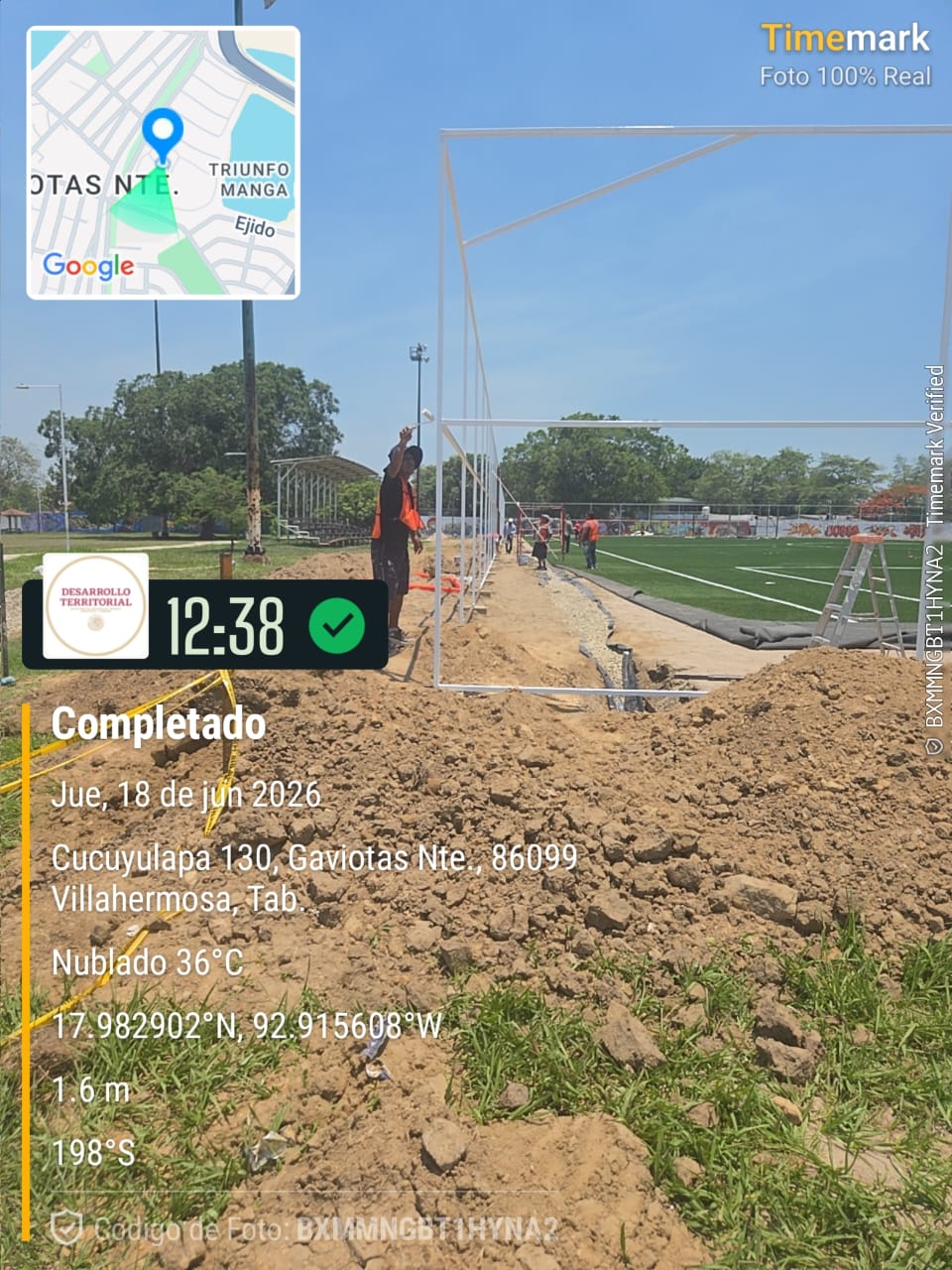 CONSTRUCCIÓN DE CANCHA DE FÚTBOL 11 EN LA UNIDAD DEPORTIVA JOSÉ CHAMACO LEYVA DE LA FUENTE EN CENTRO