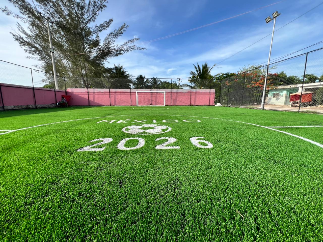 CONSTRUCCIÓN DE CANCHA DE FÚTBOL 5 EN LA CANCHA DEL PARQUE DE LA COLONIA BENITO JUÁREZ EN CELESTÚN